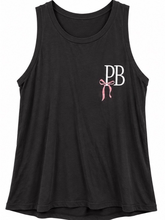 Pure Barre Tops - Pure Barre Black Tank Top with White PB Logo and Pink Bow